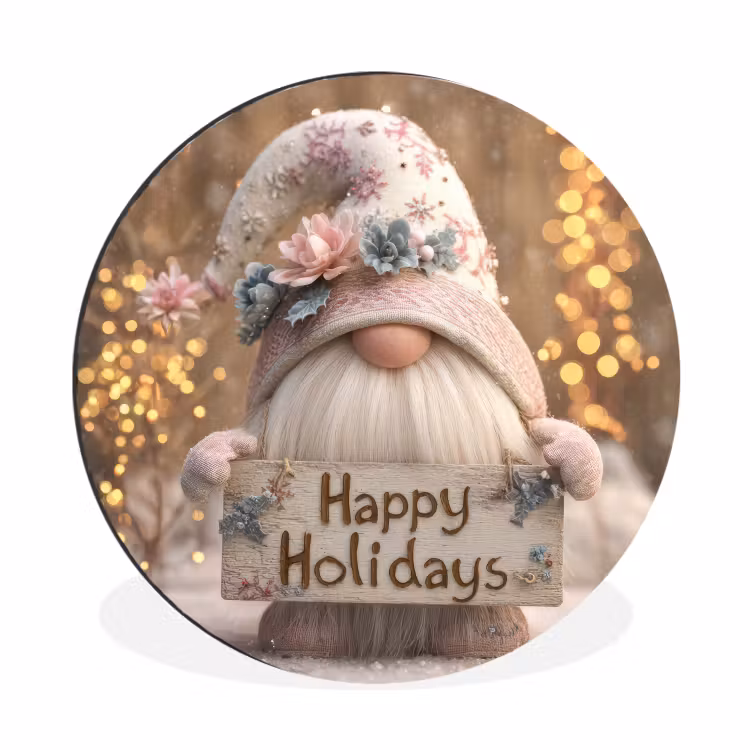Wandcirkel - Aluminium - Kerst - Gnome - Bord - Kleurrijk — 1