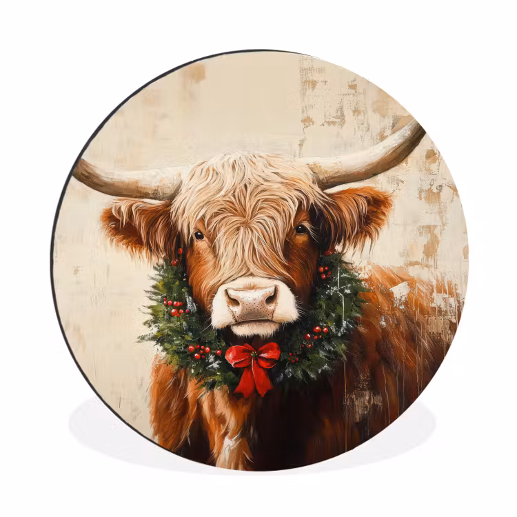 Wandcirkel - Aluminium - Kerst - Schotse Hooglander - Bruin - Krans — 1