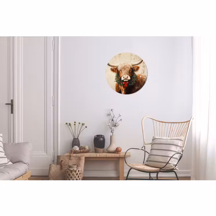Wandcirkel - Aluminium - Kerst - Schotse Hooglander - Bruin - Krans — 2
