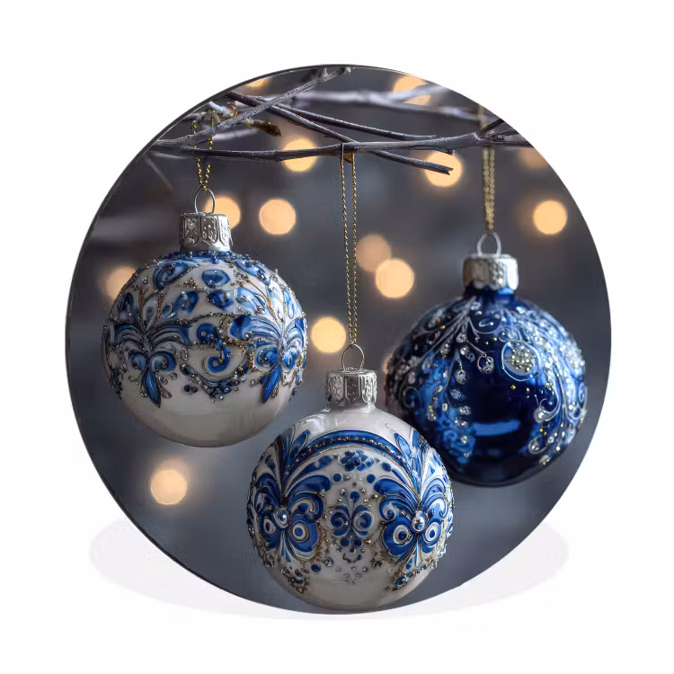Wandcirkel - Aluminium - Kerstbal - Versierd - Blauw — 1