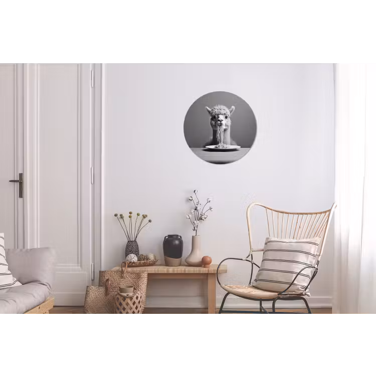 Wandcirkel - Aluminium - Alpaca - Pasta - Zwart - Wit - Grappig - Dieren — 2