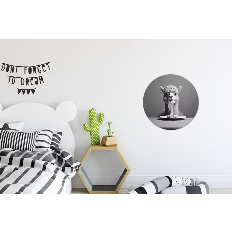 Wandcirkel - Aluminium - Alpaca - Pasta - Zwart - Wit - Grappig - Dieren — 5