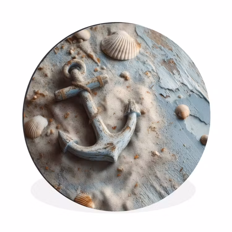 Wandcirkel - Aluminium - Anker - Hout - Schelpen - Zand — 1