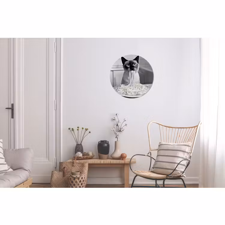 Wandcirkel - Aluminium - Kat - Siamees - Zwart Wit - Schattig - Dieren — 2