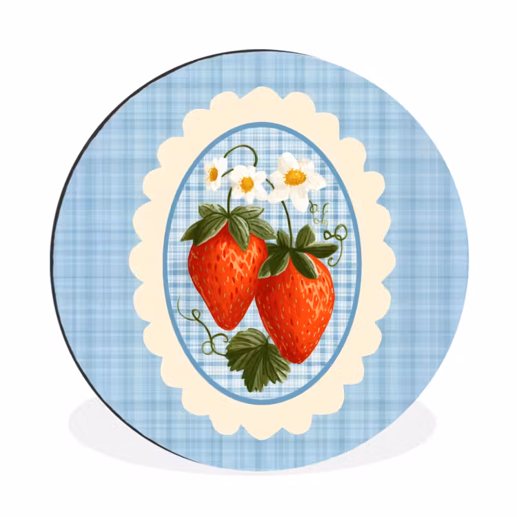 Wandcirkel - Aluminium - Aardbeien - Lijst - Rood - Geruit — 1