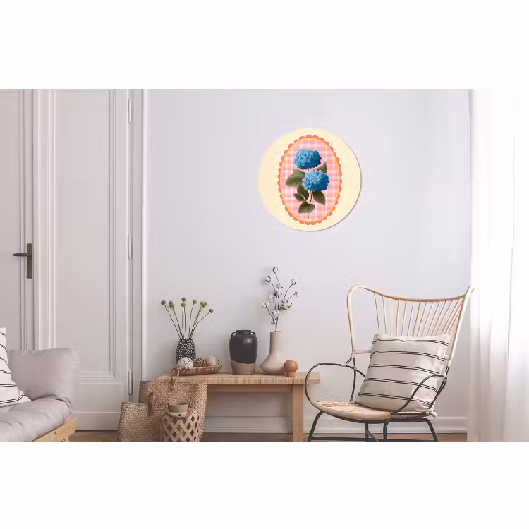 Wandcirkel - Aluminium - Bloemen - Blauw - Lijst - Bladeren — 2