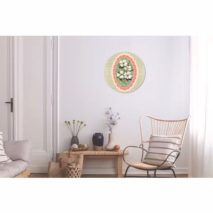 Wandcirkel - Aluminium - Bloemen - Illustratie - Geruit - Groen — 2