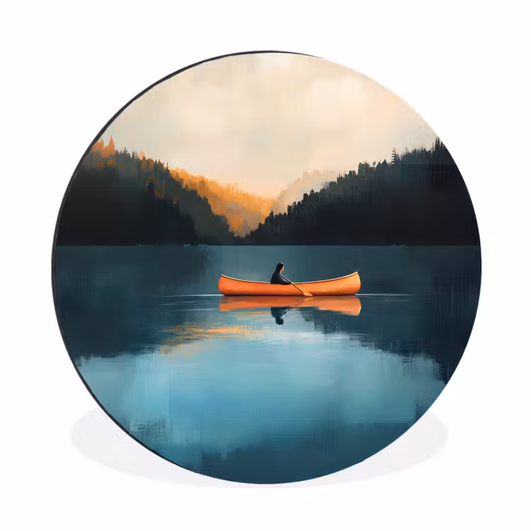 Wandcirkel - Aluminium - Bossen - Meer - Kano - Oranje — 1
