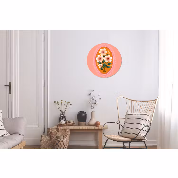 Wandcirkel - Aluminium - Illustratie - Bloemen - Rand - Roze — 2