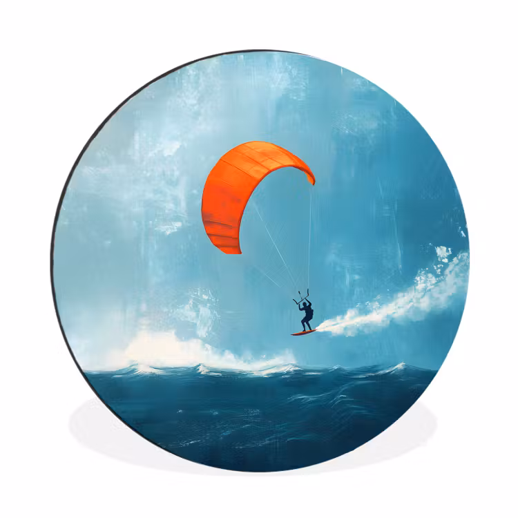 Wandcirkel - Aluminium - Kitesurfer - Oranje - Zee - Lucht — 1
