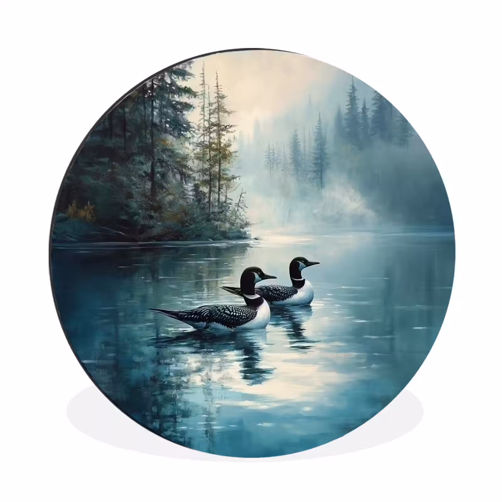 Wandcirkel - Aluminium - Bos - Water - Eenden - Mistig — 1