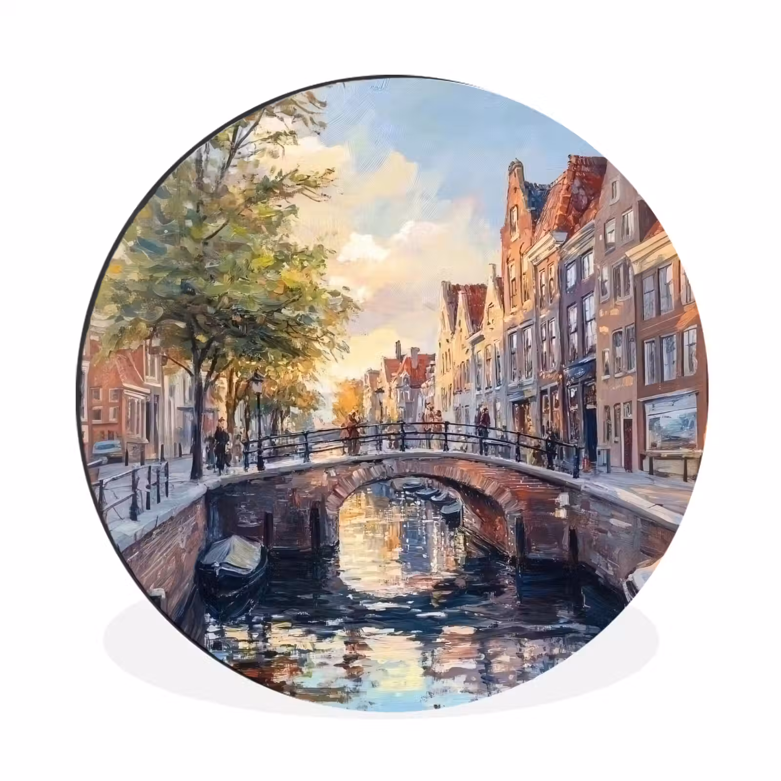 Wandcirkel - Aluminium - Brug - Stad - Huizen - Boot — 1