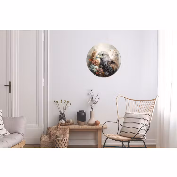 Wandcirkel - Aluminium - Arend - Adelaar - Vogel - Bloemen - Natuur — 2