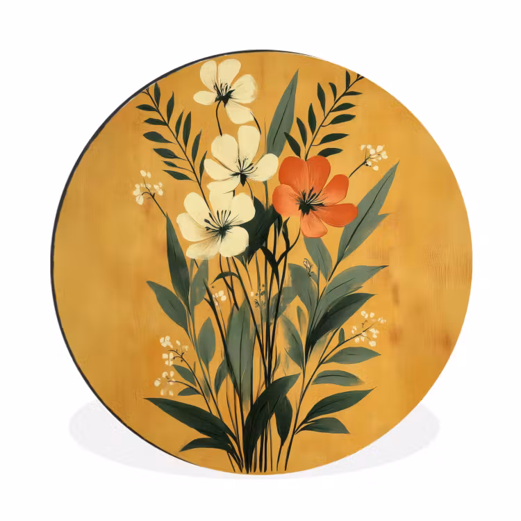 Wandcirkel - Aluminium - Bladeren - Boeket - Bloemen - Geel — 1