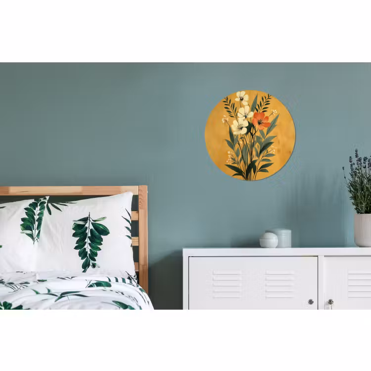 Wandcirkel - Aluminium - Bladeren - Boeket - Bloemen - Geel — 4