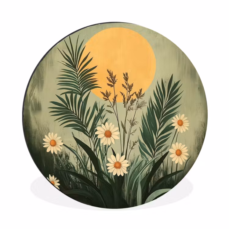 Wandcirkel - Aluminium - Bloemen - Bladeren - Zon - Groen — 1