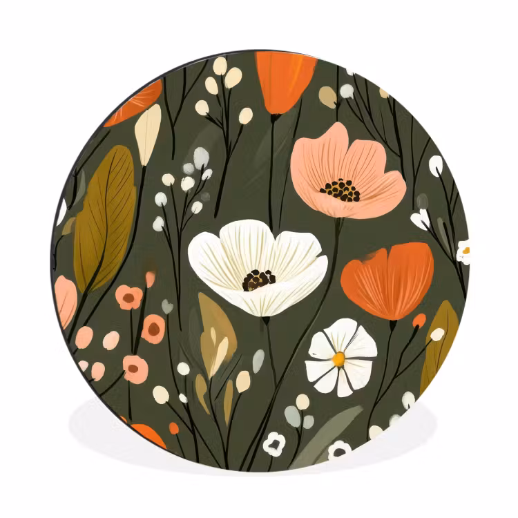 Wandcirkel - Aluminium - Bloemen - Illustratie - Groen — 1