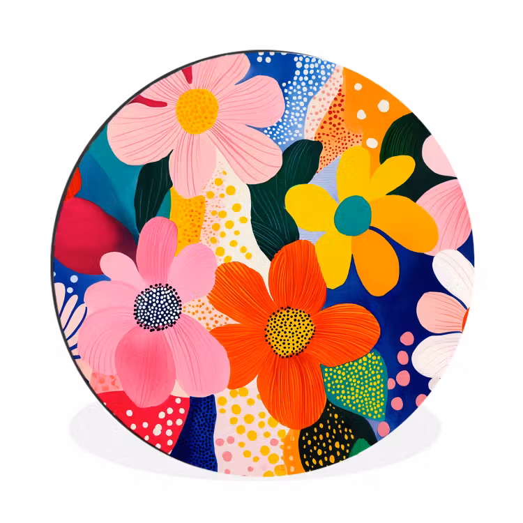 Wandcirkel - Aluminium - Bloemen - Kleurrijk - Stippen — 1