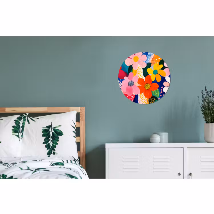 Wandcirkel - Aluminium - Bloemen - Kleurrijk - Stippen — 4