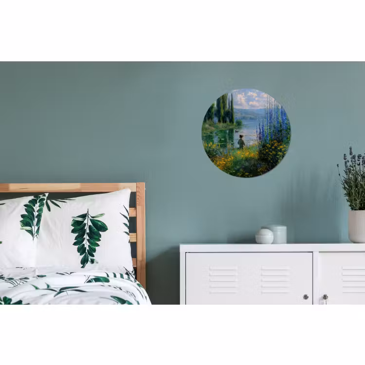 Wandcirkel - Aluminium - Bloemen - Meer - Bergen - Groen — 4