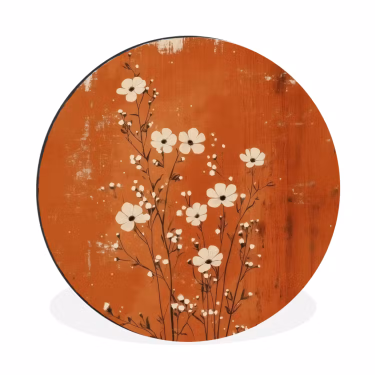 Wandcirkel - Aluminium - Bloemen - Wit - Subtiel - Roestkleur — 1