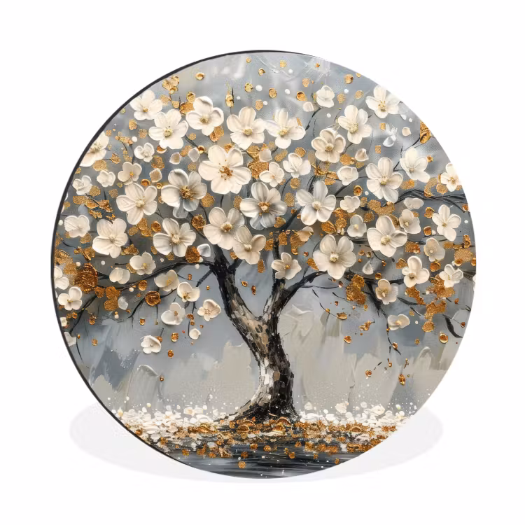 Wandcirkel - Aluminium - Boom - Bloemen - Wit - Natuur - Kunst — 1