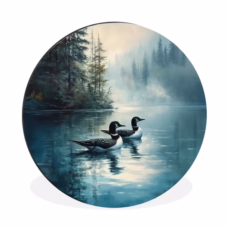 Wandcirkel - Aluminium - Bos - Water - Eenden - Mistig — 1