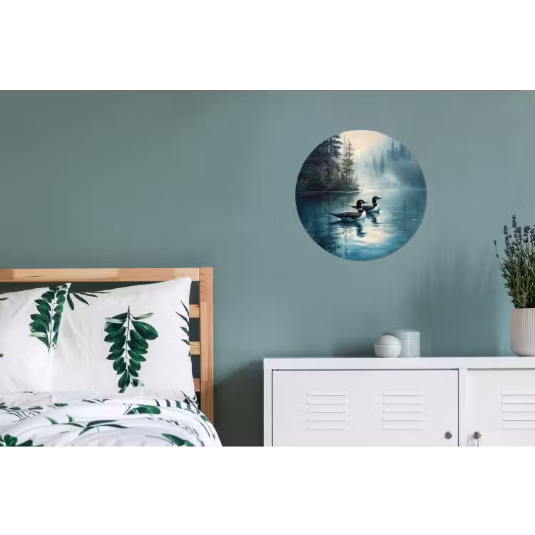 Wandcirkel - Aluminium - Bos - Water - Eenden - Mistig — 4