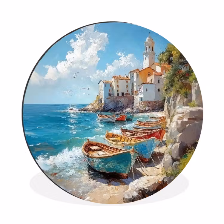 Wandcirkel - Aluminium - Boten - Rotsen - Zee - Zon — 1