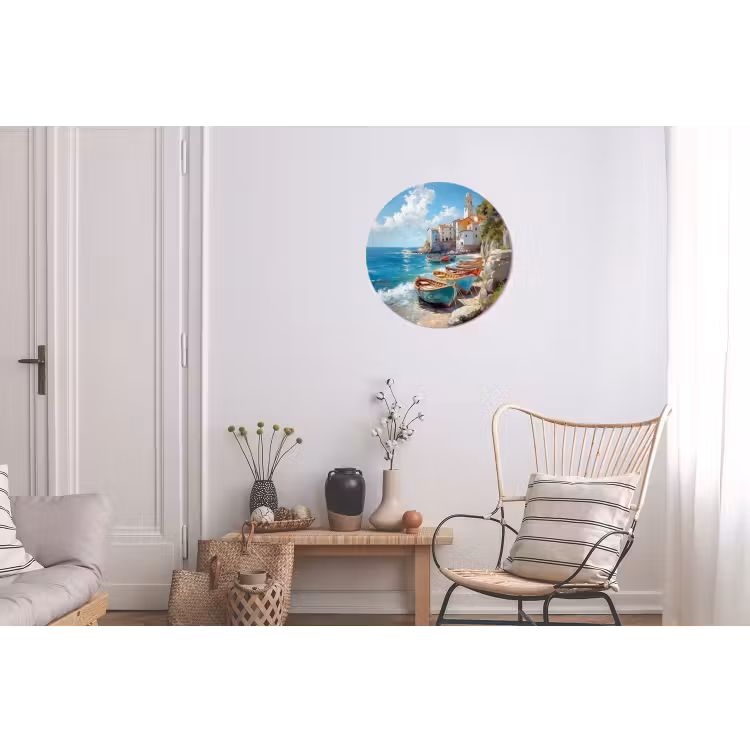 Wandcirkel - Aluminium - Boten - Rotsen - Zee - Zon — 2