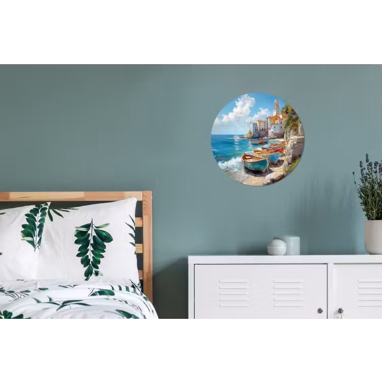 Wandcirkel - Aluminium - Boten - Rotsen - Zee - Zon — 4