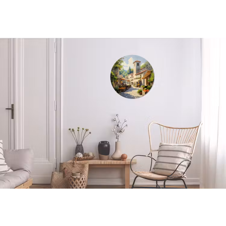 Wandcirkel - Aluminium - Dorp - Zon - Kraampjes - Huizen — 2
