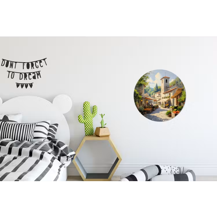 Wandcirkel - Aluminium - Dorp - Zon - Kraampjes - Huizen — 5