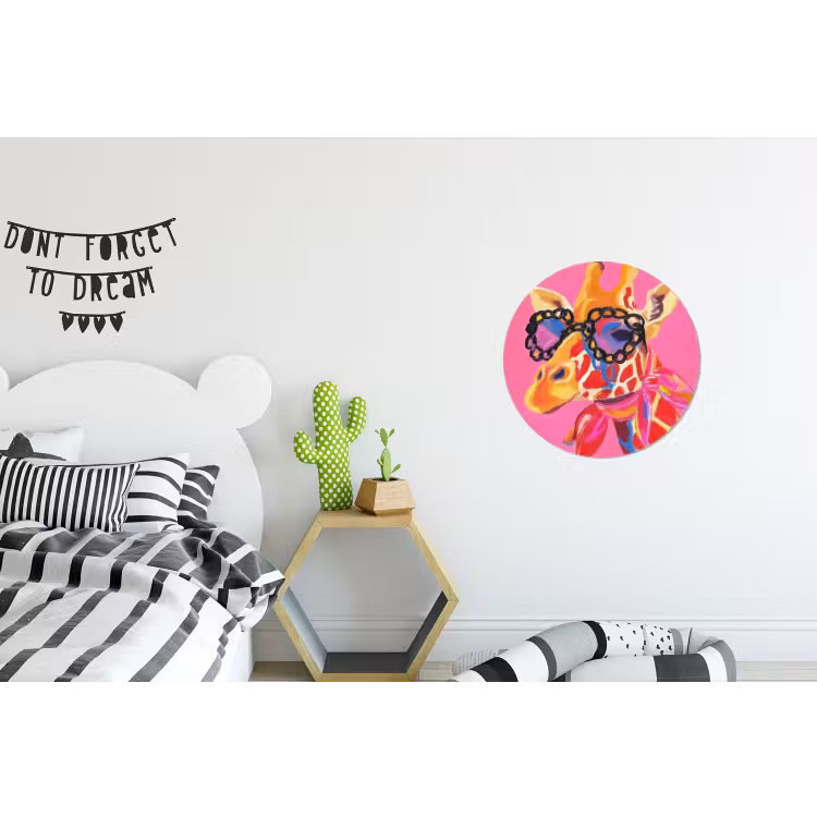 Wandcirkel - Aluminium - Giraf - Roze - Bril - Sjaal — 5