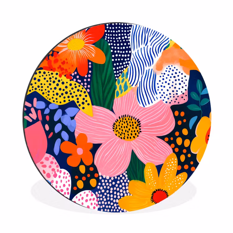Wandcirkel - Aluminium - Kleurrijk - Bloemen - Abstract - Stippen — 1