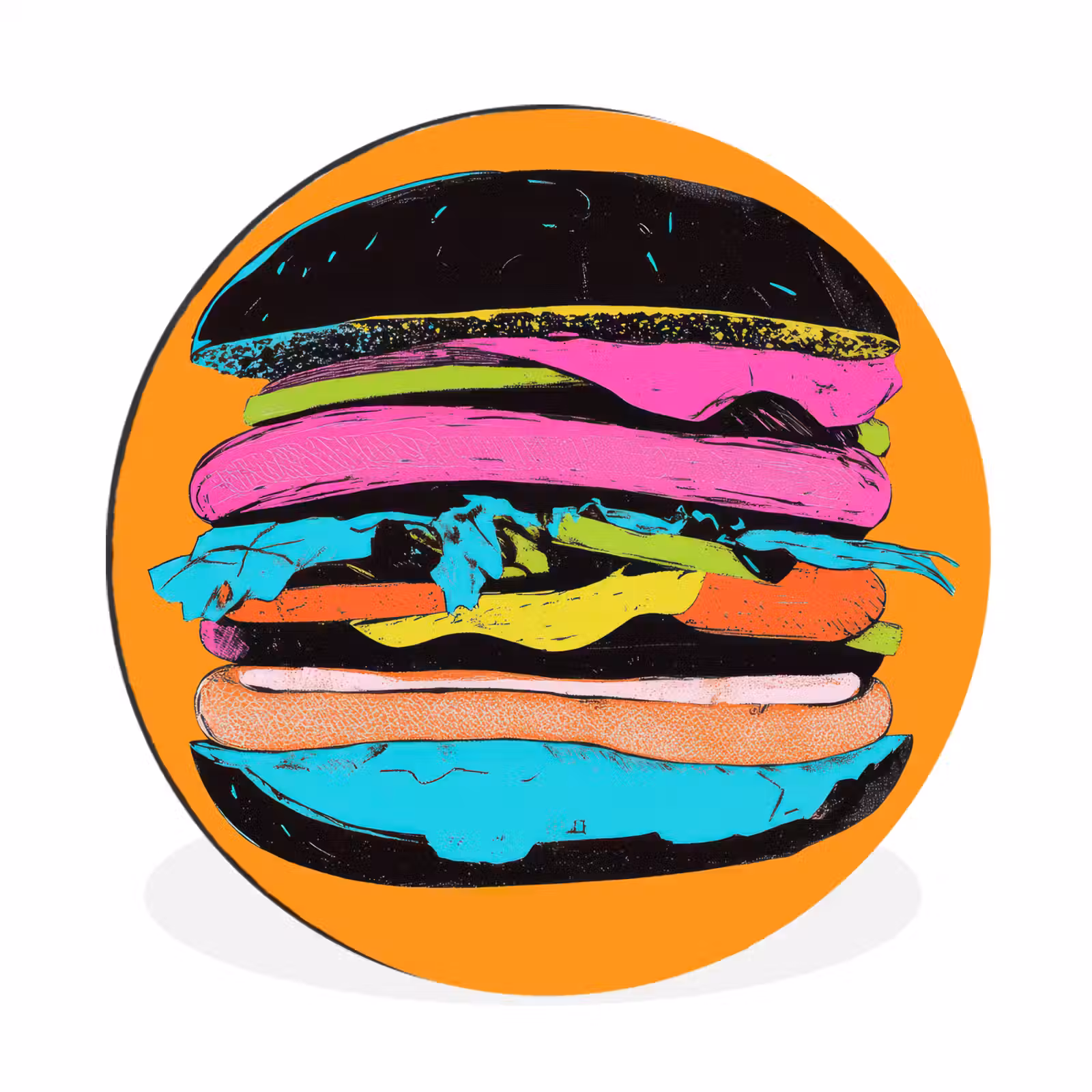 Wandcirkel - Aluminium - Hamburger - Kleurrijk - Speels — 1
