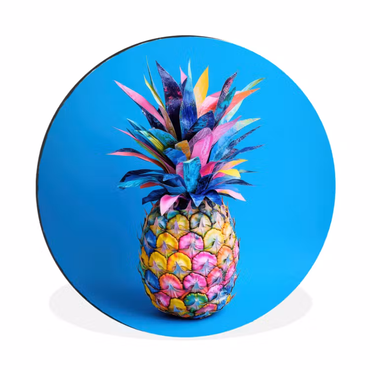 Wandcirkel - Aluminium - Ananas - Blauw - Tropisch - Vrolijk — 1