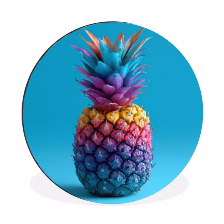 Wandcirkel - Aluminium - Ananas - Regenboog - Blauw - Popart — 1