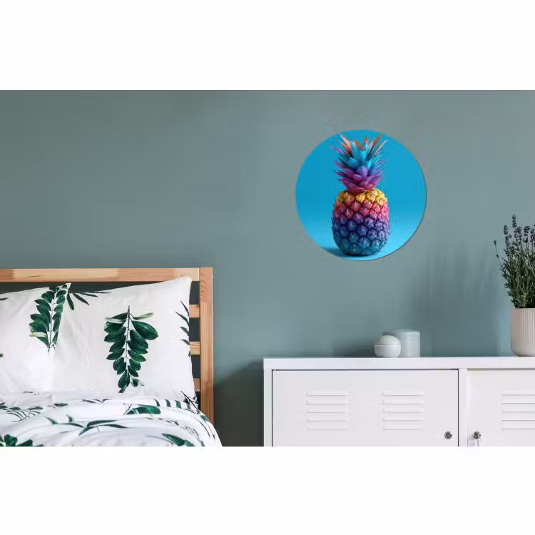 Wandcirkel - Aluminium - Ananas - Regenboog - Blauw - Popart — 4