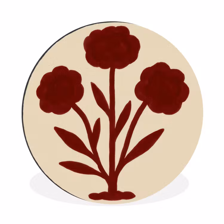 Wandcirkel - Aluminium - Bloemen - Bladeren - Rood - Minimalistisch — 1