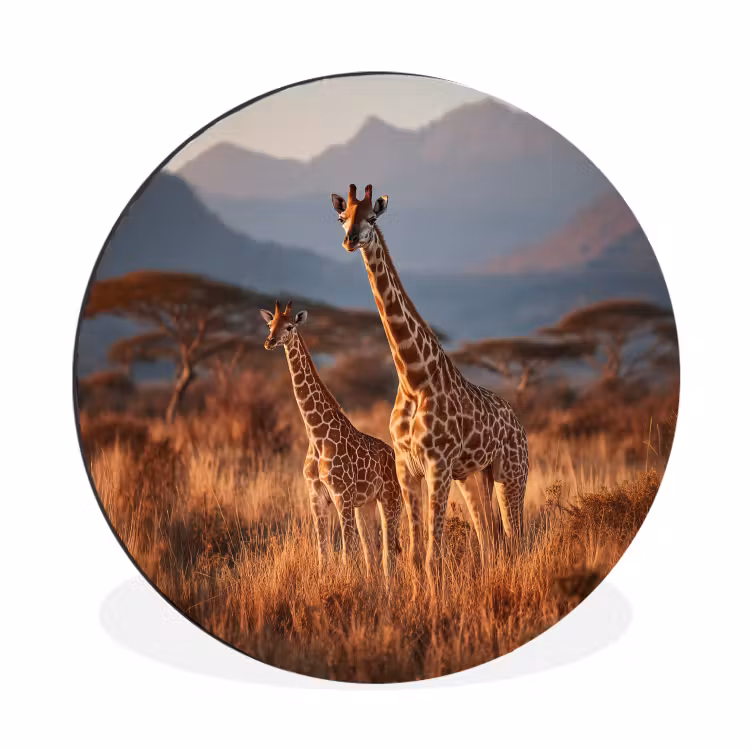 Wandcirkel - Aluminium - Giraffen - Hoog gras - Acaciabomen — 1