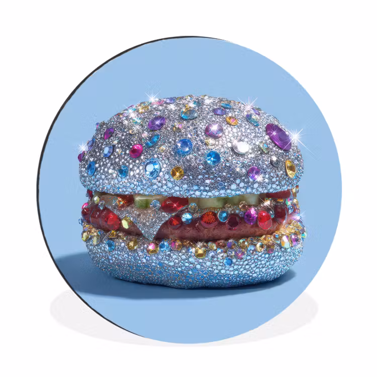 Wandcirkel - Aluminium - Glitters - Hamburger - Blauw — 1