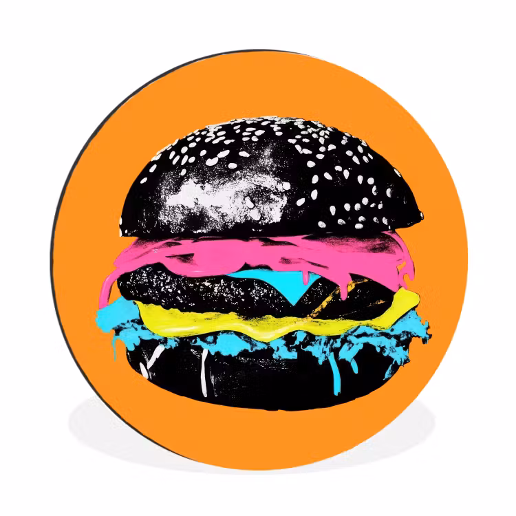 Wandcirkel - Aluminium - Hamburger - Oranje - Neon - popart — 1
