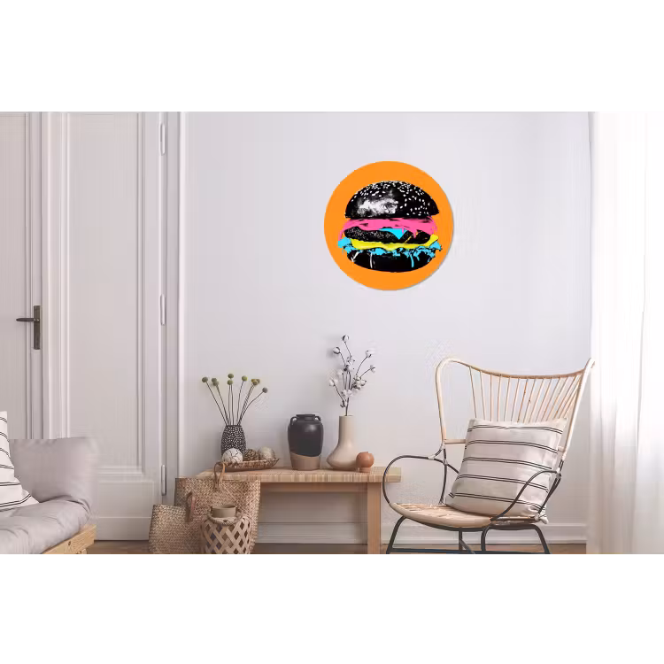 Wandcirkel - Aluminium - Hamburger - Oranje - Neon - popart — 2