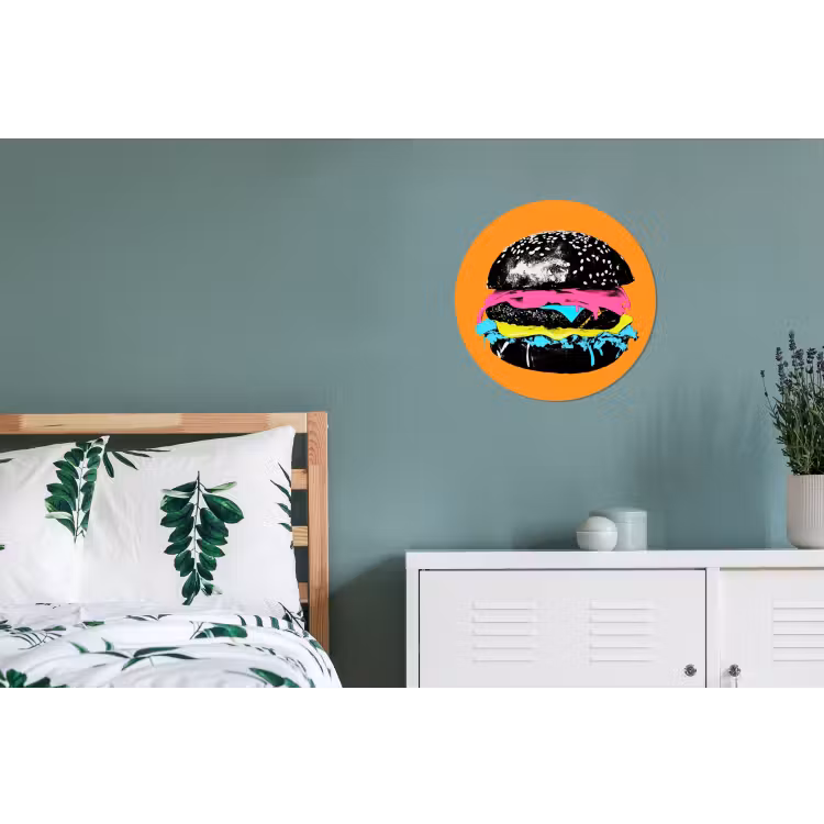 Wandcirkel - Aluminium - Hamburger - Oranje - Neon - popart — 4
