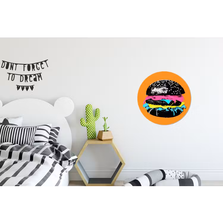 Wandcirkel - Aluminium - Hamburger - Oranje - Neon - popart — 5