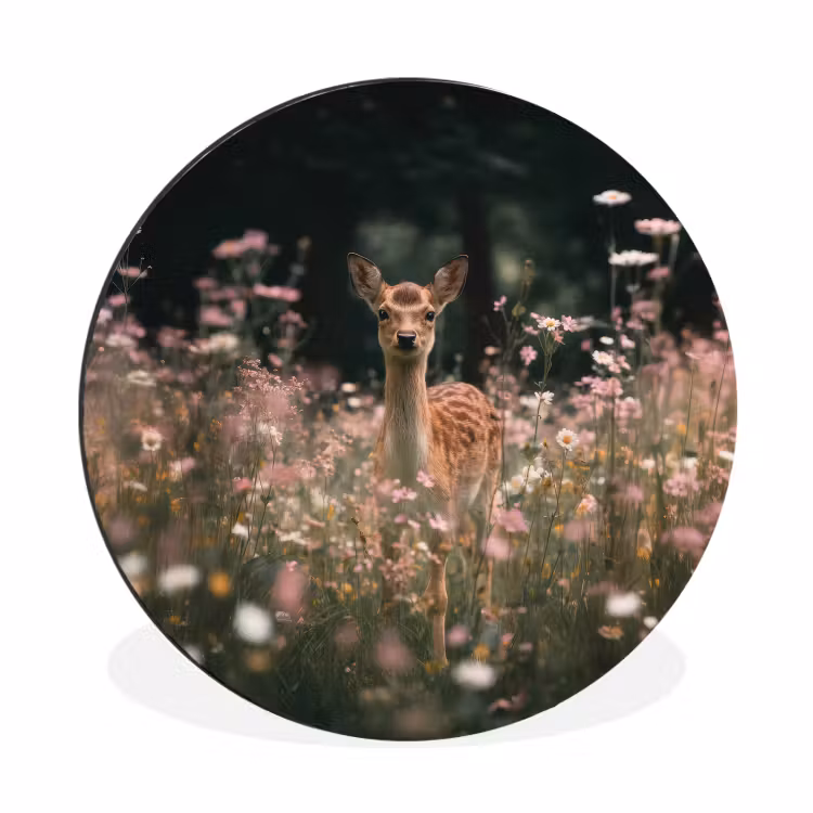 Wandcirkel - Aluminium - Hert - Wilde bloemen - Bos — 1