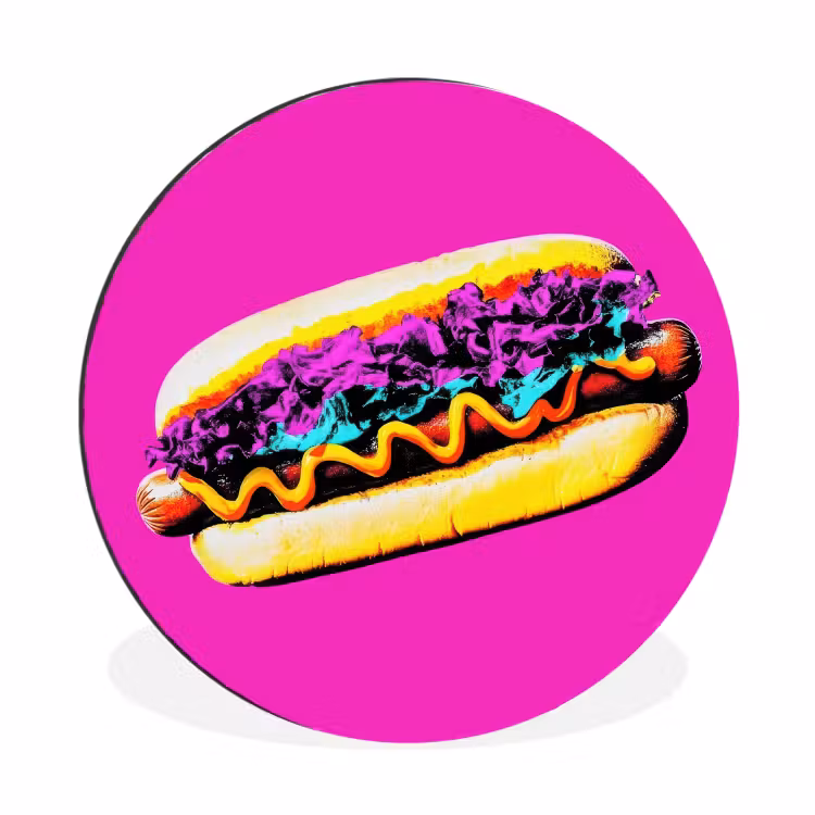 Wandcirkel - Aluminium - Hotdog - Roze - Retro — 1