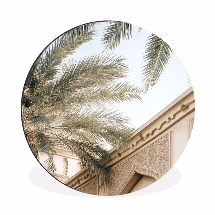 Wandcirkel - Aluminium - Gebouw - Palmbomen - Beige - Zon — 1