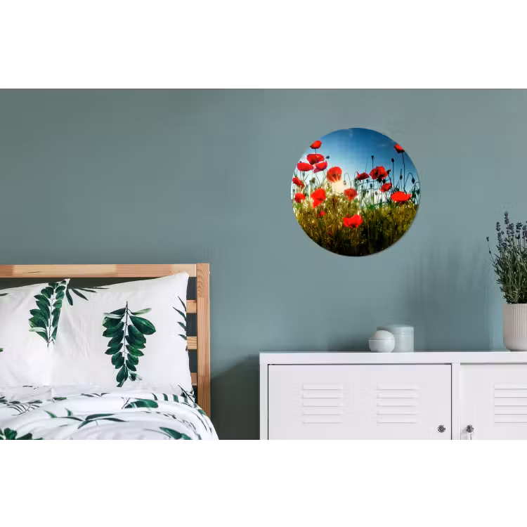 Wandcirkel - Aluminium - Klaprozen - Toscane - Zon - Rood - Blauw — 4